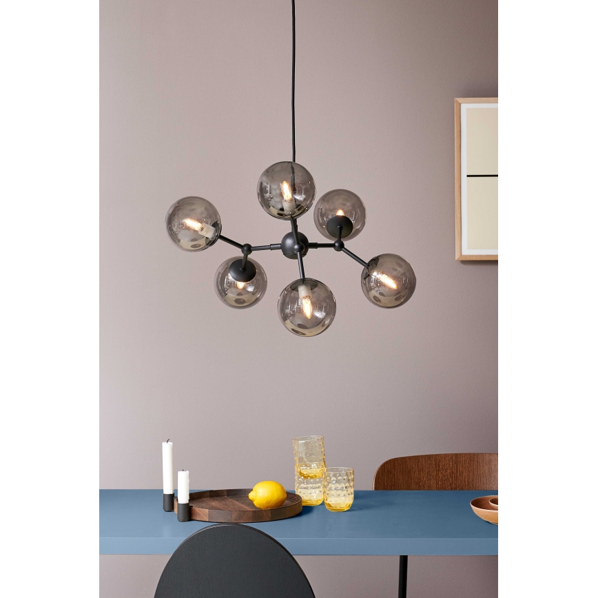 Halo Design 738823 - Hängeleuchte mit Kabel ATOM 6xG9/28W/230V Ø 57 cm Schwarz/rauchschwarz