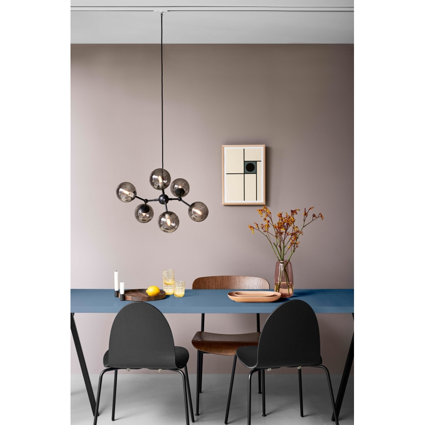 Halo Design 738823 - Hängeleuchte mit Kabel ATOM 6xG9/28W/230V Ø 57 cm Schwarz/rauchschwarz