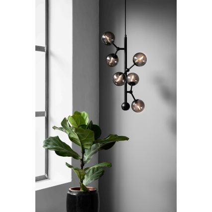 Halo Design 738854 - Lampadario a sospensione con cavo ATOM 6xG9/28W/230V Ø 30 cm nero/fumé