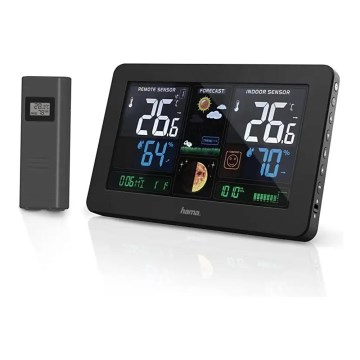 Hama - Station météo avec écran LCD couleur et réveil 230V/2xAA + USB noir