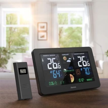 Hama - Stazione meteo con display LCD a colori e sveglia 230V/2xAA + USB nero