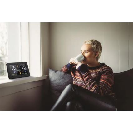 Hama - Stazione meteo con display LCD a colori e sveglia 230V/2xAA + USB nero