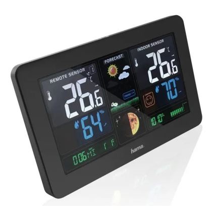 Hama - Stazione meteo con display LCD a colori e sveglia 230V/2xAA + USB nero