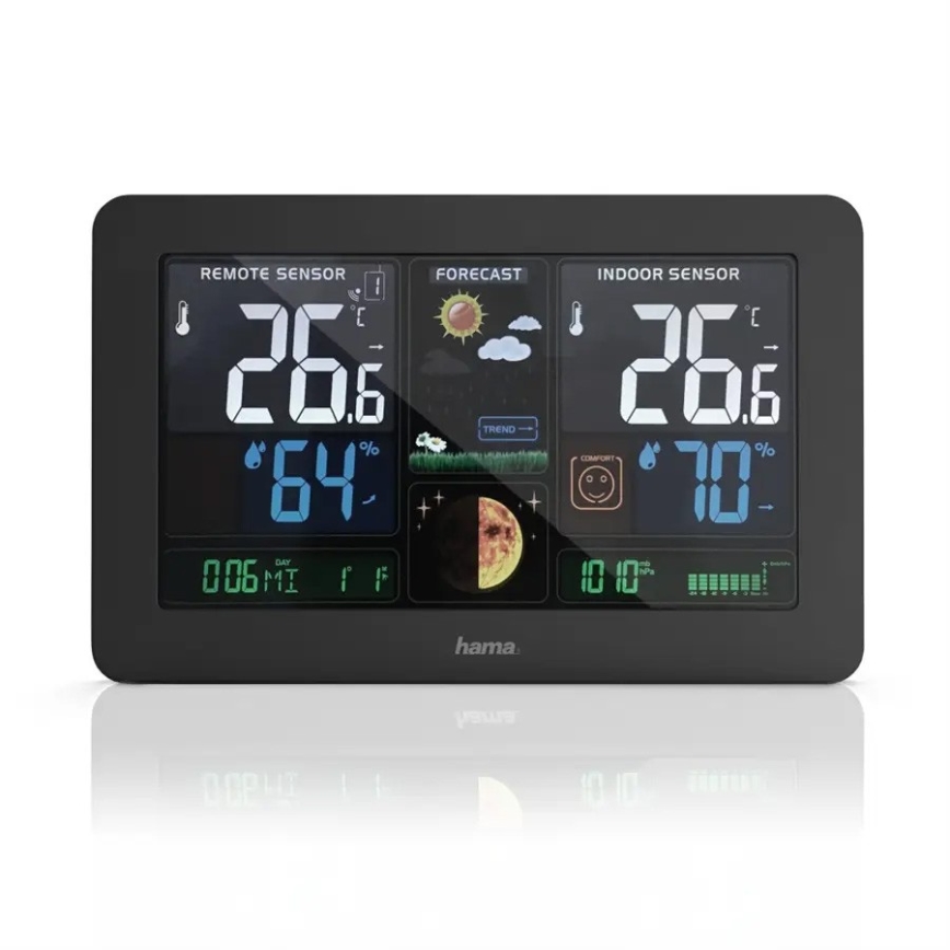 Hama - Stazione meteo con display LCD a colori e sveglia 230V/2xAA + USB nero