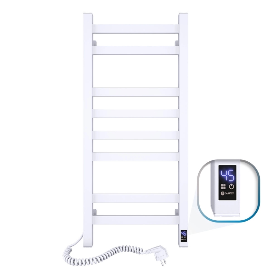Handtuchheizkörper AVANGARD mit Thermostat 251W/230V, 80,6 cm, IP44, weiß, links, eckig