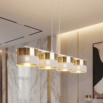 Hängeleuchte an Kabel LUX 4xE27/15W/230V weiß/gold