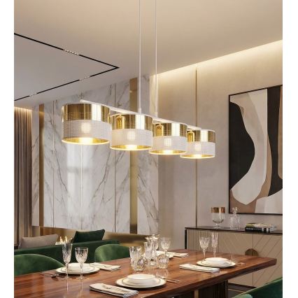 Hängeleuchte an Kabel LUX 4xE27/15W/230V weiß/gold
