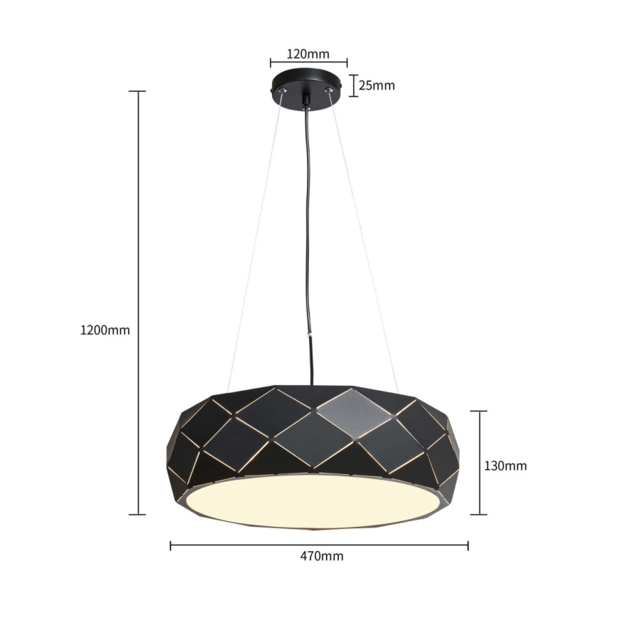 Hängeleuchte an Kabel REUS 3xE27/40W/230V Ø 47 cm, schwarz