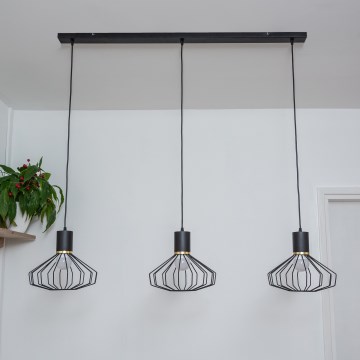 Hängeleuchte an Kabel SOLANO 3xE27/15W/230V schwarz/gold