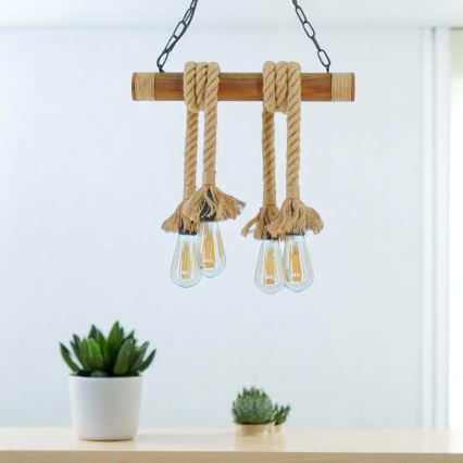 Hängeleuchte an Kette KOS 4xE27/60W/230V Buche