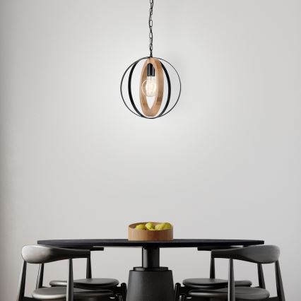 Hängeleuchte an Kette ONDA 1xE27/15W/230V schwarz/Eiche