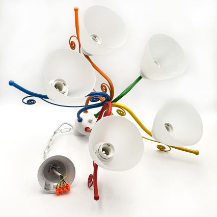 Hängeleuchte an Kette RETRO 5xE27/60W/230V weiß/bunt