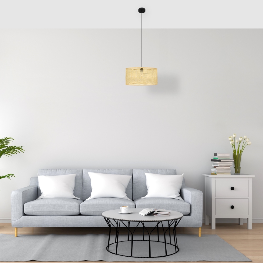 Hängeleuchte an Schnur ALBA 1xE27/15W/230V d 40 cm Rattan/schwarz