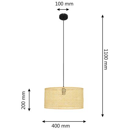 Hängeleuchte an Schnur ALBA 1xE27/15W/230V d 40 cm Rattan/schwarz