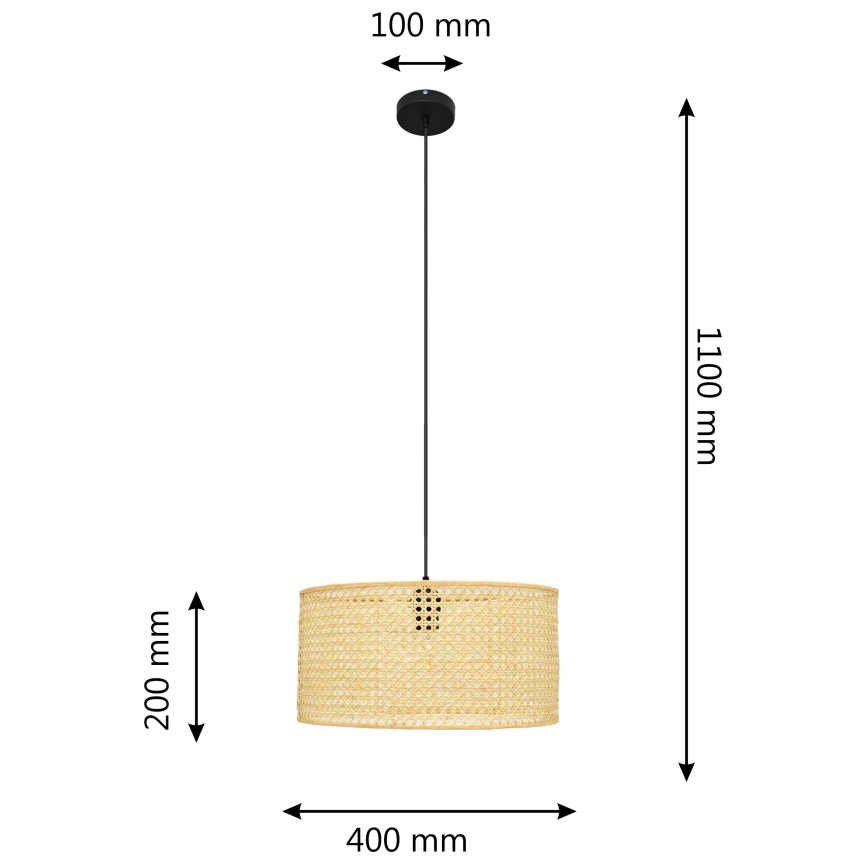Hängeleuchte an Schnur ALBA 1xE27/15W/230V d 40 cm Rattan/schwarz