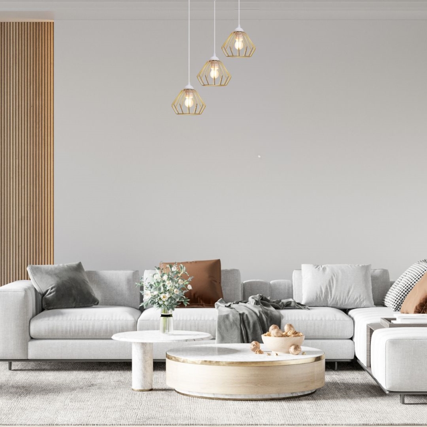 Hängeleuchte an Schnur CEED GOLD 3xE27/60W/230V d 45 cm weiß/golden