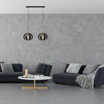 Hängeleuchte an Schnur NEWTON 2xE27/15W/230V schwarz/golden