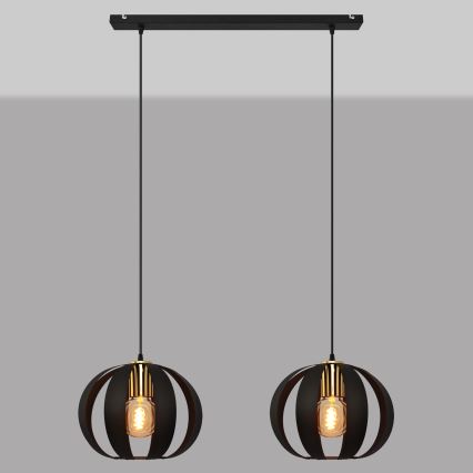 Hängeleuchte an Schnur NEWTON 2xE27/15W/230V schwarz/golden