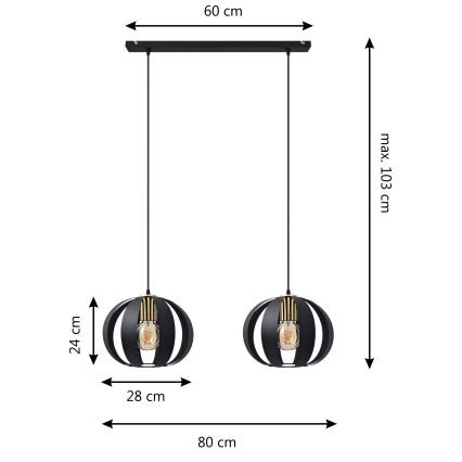 Hängeleuchte an Schnur NEWTON 2xE27/15W/230V schwarz/golden