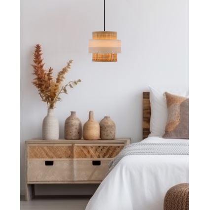 Hängeleuchte an Schnur RATTAN 1xE27/40W/230V weiß/braun