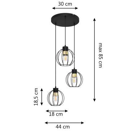 Hängeleuchte an Schnur STARLIGHT 3xE27/15W/230V schwarz/golden