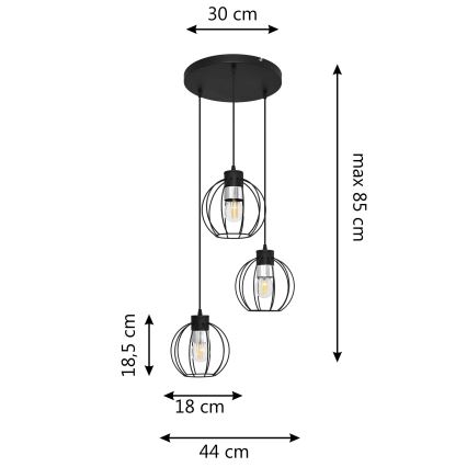 Hängeleuchte an Schnur STARLIGHT 3xE27/15W/230V schwarz/silbern