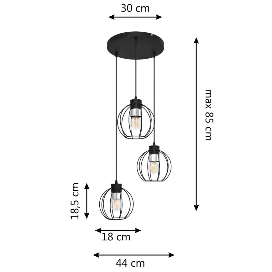 Hängeleuchte an Schnur STARLIGHT 3xE27/15W/230V schwarz/silbern