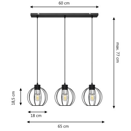 Hängeleuchte an Schnur STARLIGHT 3xE27/15W/230V schwarz/silbern