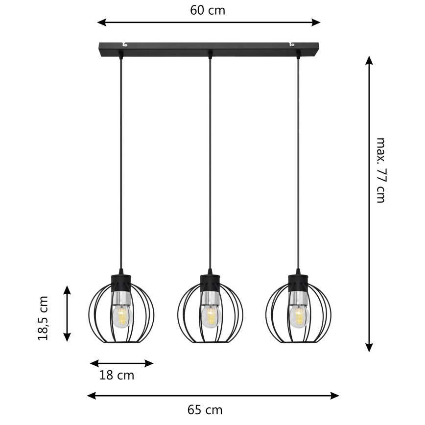 Hängeleuchte an Schnur STARLIGHT 3xE27/15W/230V schwarz/silbern