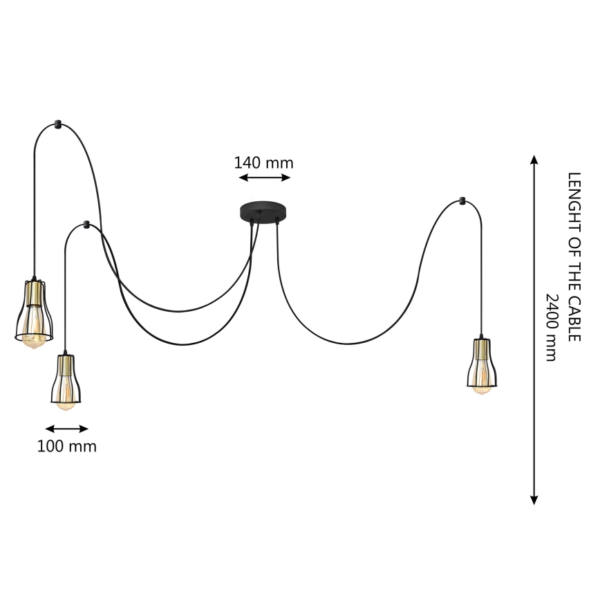 Hängeleuchte an Schnur TUBE LONG 3xE27/15W/230V schwarz/golden