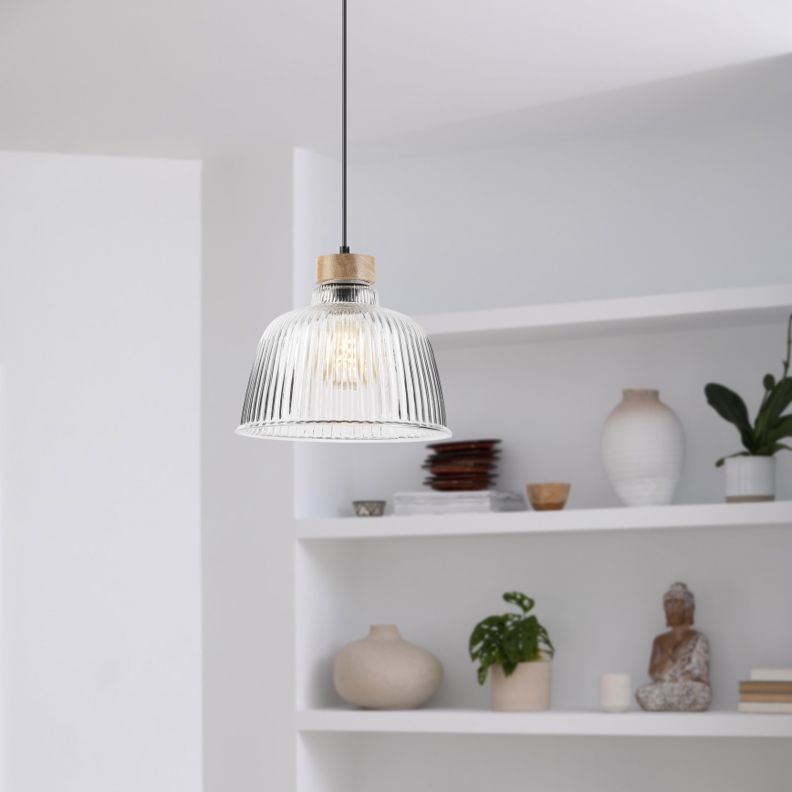 Hängeleuchte ASTA an Kabel, 1×E27/60W/230V, Ø 28 cm, Eiche