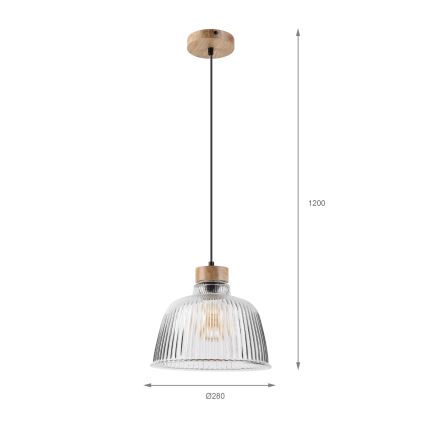 Hängeleuchte ASTA an Kabel, 1×E27/60W/230V, Ø 28 cm, Eiche