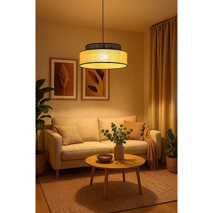 Hängeleuchte BOHO 1xE27/60W/230V schwarz/Rattan