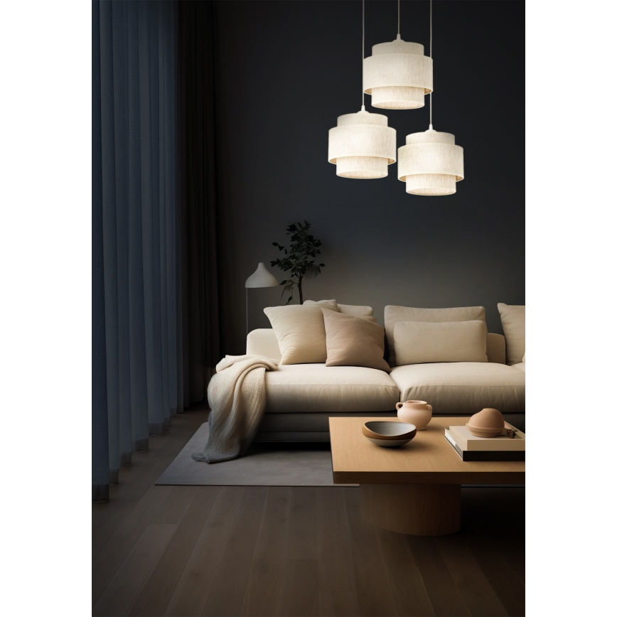 Hängeleuchte BOHO mit Kabelaufhängung, 3x E27/60W/230V, Weiß
