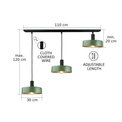 Hängeleuchte HAKI 3xE27/60W/230V grün/schwarz