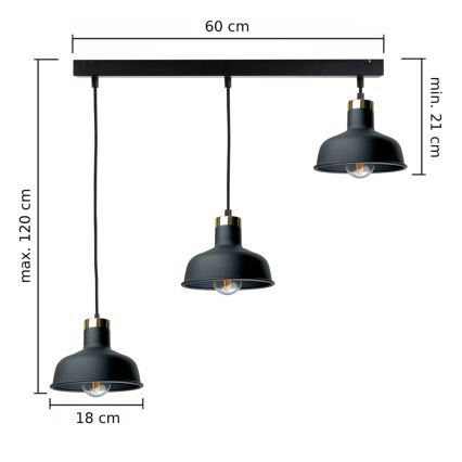 Hängeleuchte HEBE 3xE27/60W/230V schwarz
