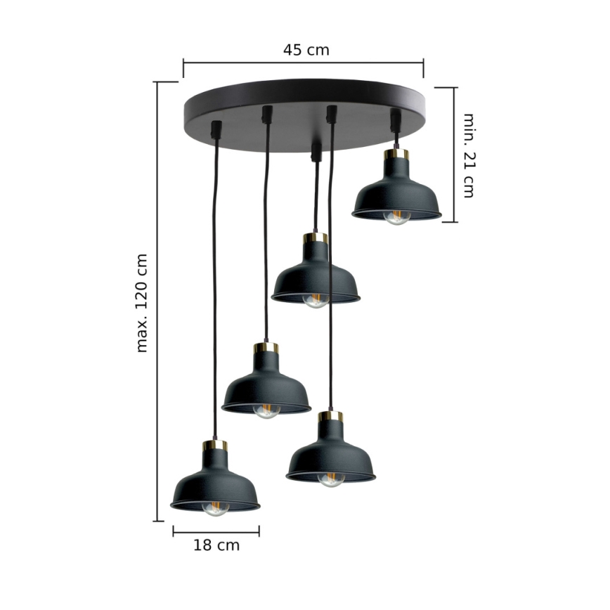 Hängeleuchte HEBE 5xE27/60W/230V schwarz