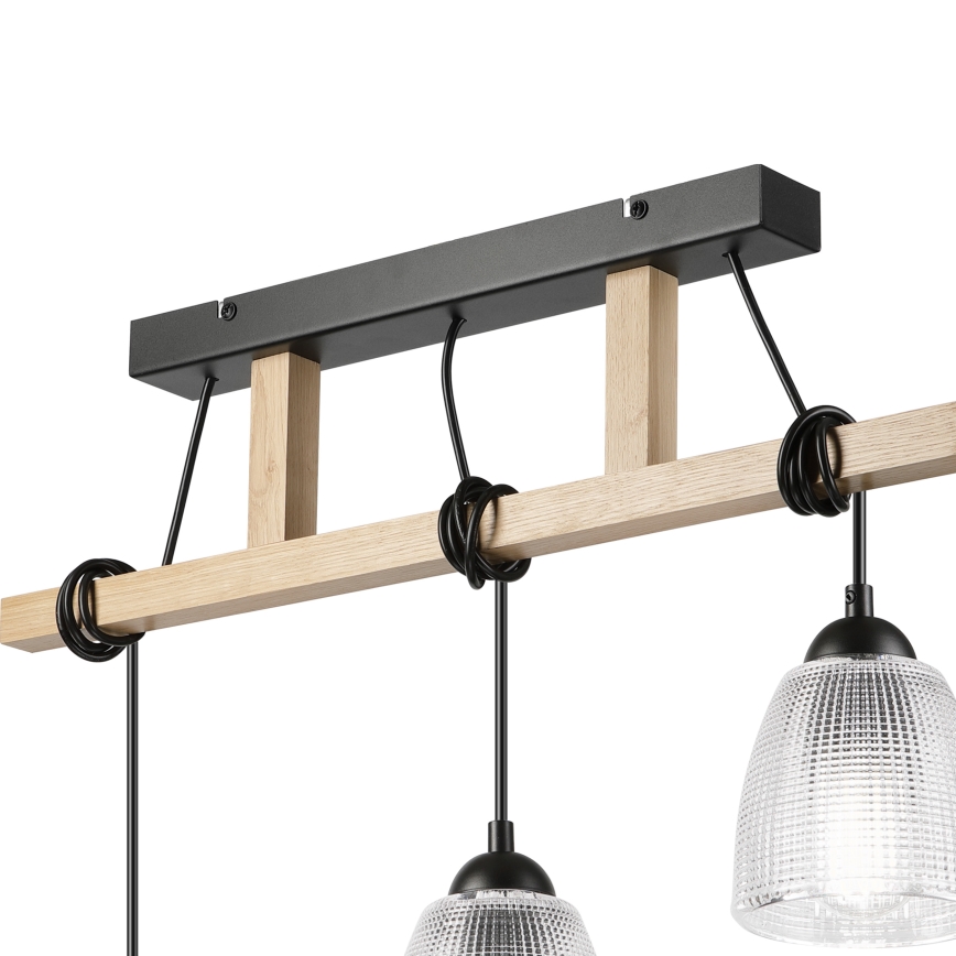 Hängeleuchte LEANDRA an Kabel, 3xE27/15W/230V, Eiche/Schwarz