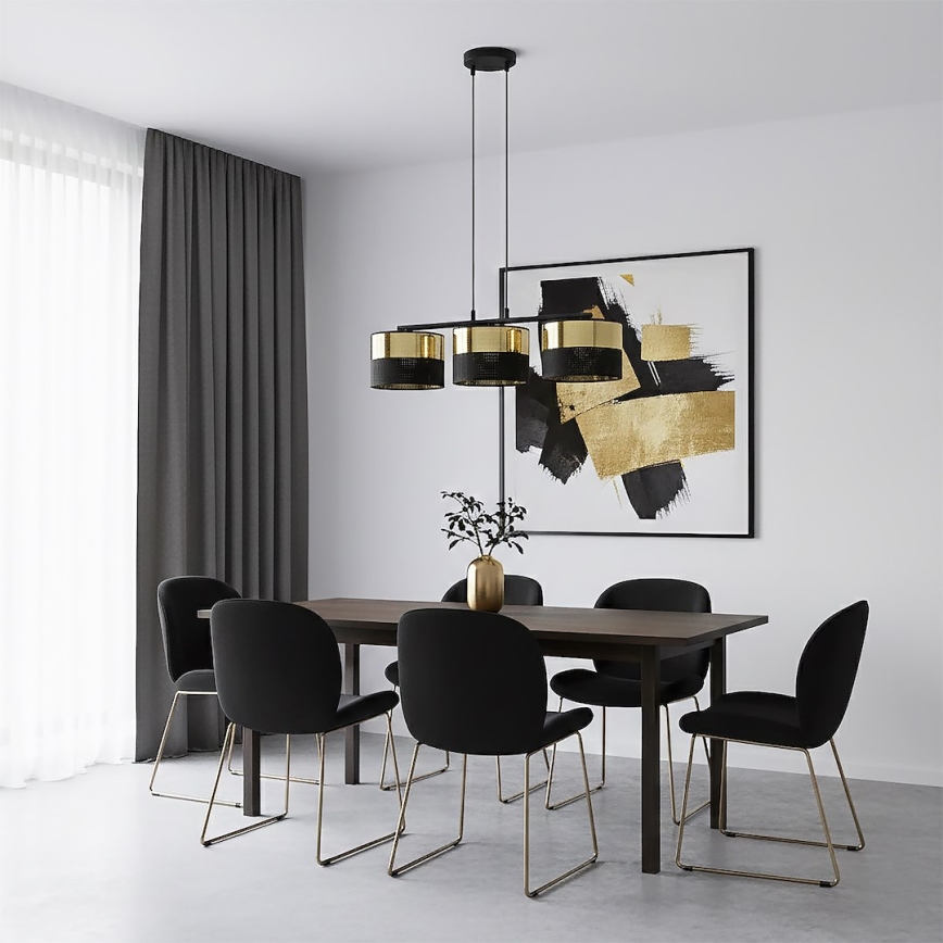 Hängeleuchte LUX an Kabel 3xE27/15W/230V schwarz/gold