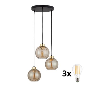 Hängeleuchte mit Kabel DEVI 3xE27/15W/230V Schwarz/rauchiges Beige