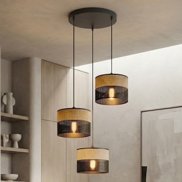 Hängeleuchte mit Kabel KARBON 3xE27/15W/230V schwarz/braun