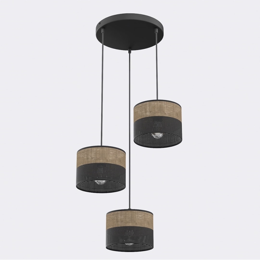 Hängeleuchte mit Kabel KARBON 3xE27/15W/230V schwarz/braun