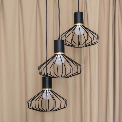 Hängeleuchte mit Kabel SOLANO 3xE27/15W/230V schwarz/gold