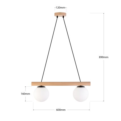 Hängeleuchte mit Kabelaufhängung WOODSTOCK 2xE27/15W/230V Holz/schwarz