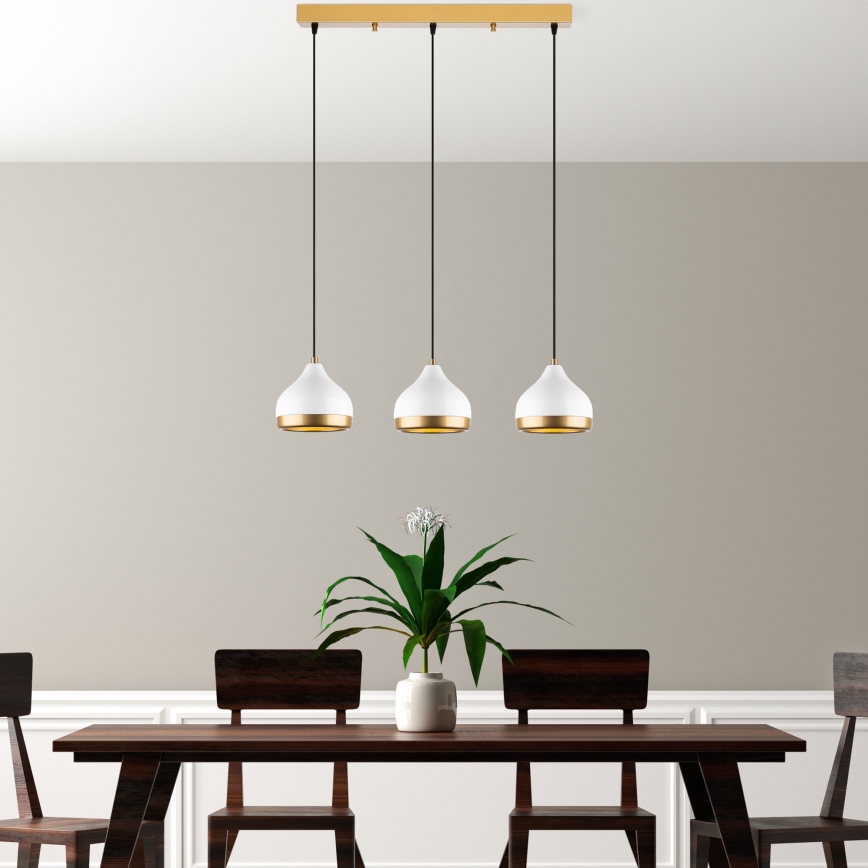 Hängeleuchte mit Kabelaufhängung YILDO 3xE27/40W/230V weiß/gold