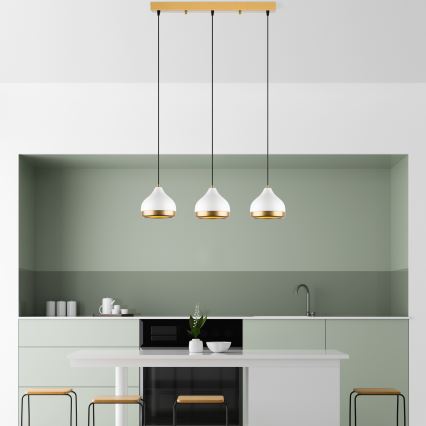 Hängeleuchte mit Kabelaufhängung YILDO 3xE27/40W/230V weiß/gold