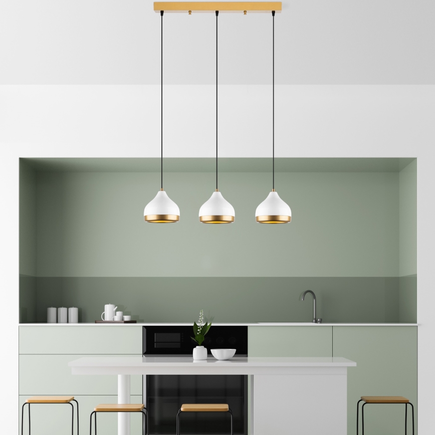 Hängeleuchte mit Kabelaufhängung YILDO 3xE27/40W/230V weiß/gold
