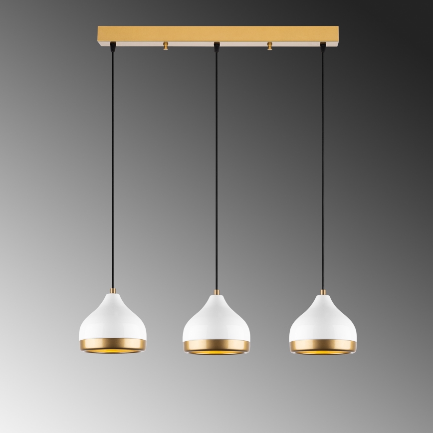 Hängeleuchte mit Kabelaufhängung YILDO 3xE27/40W/230V weiß/gold