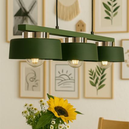 Hängeleuchte mit Seilaufhängung IGNIA 3xE27/60W/230V grün/gold
