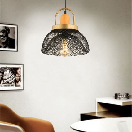 Hängeleuchte MONZA mit Seilabhängung – 1xE27/40W/230V, Ø 29 cm, schwarz/gold